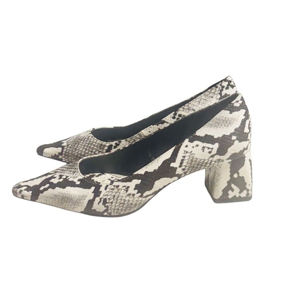 Zara Shoes Black White Gray Snake Animal Print Block Heels Pumps Size‎ 7.5 EU 38 - Picture 1 of 10